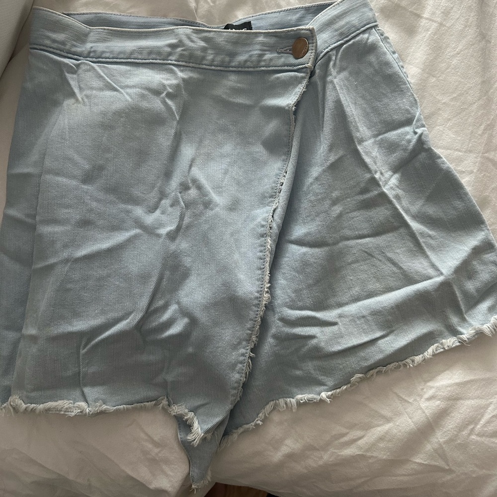 Cross front denim skirt